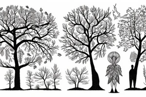 Toni Demuro inspired, tree, person, dreamy, nature is stronger than humans, nature vs city tattoo idea