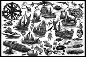 1500s medieval sunken shipwreck under-the-sea tattoo idea