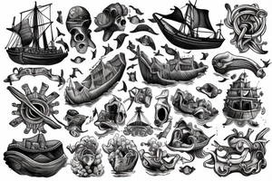 1500s medieval sunken shipwreck under-the-sea tattoo idea