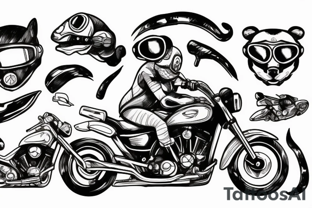 Badger with motorcycle goggles riding a motorcyle tattoo idea