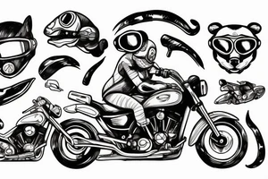 Badger with motorcycle goggles riding a motorcyle tattoo idea