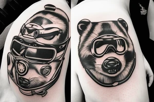 Badger with motorcycle goggles riding a motorcyle tattoo idea