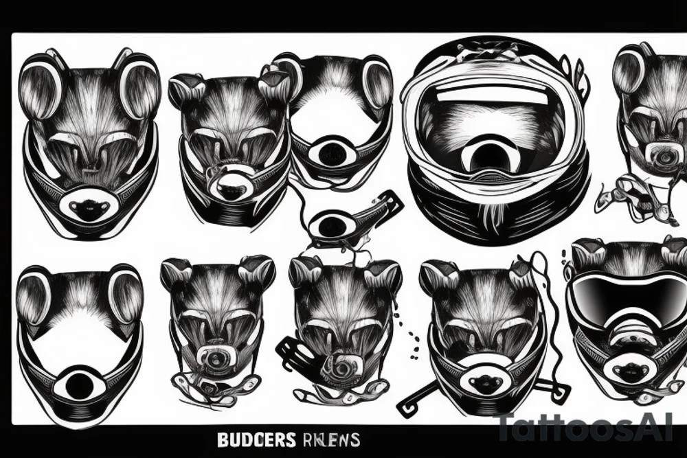 Badger with motorcycle goggles riding a motorcyle tattoo idea