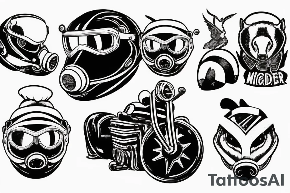 Badger with motorcycle goggles riding a motorcyle tattoo idea