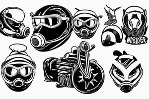 Badger with motorcycle goggles riding a motorcyle tattoo idea