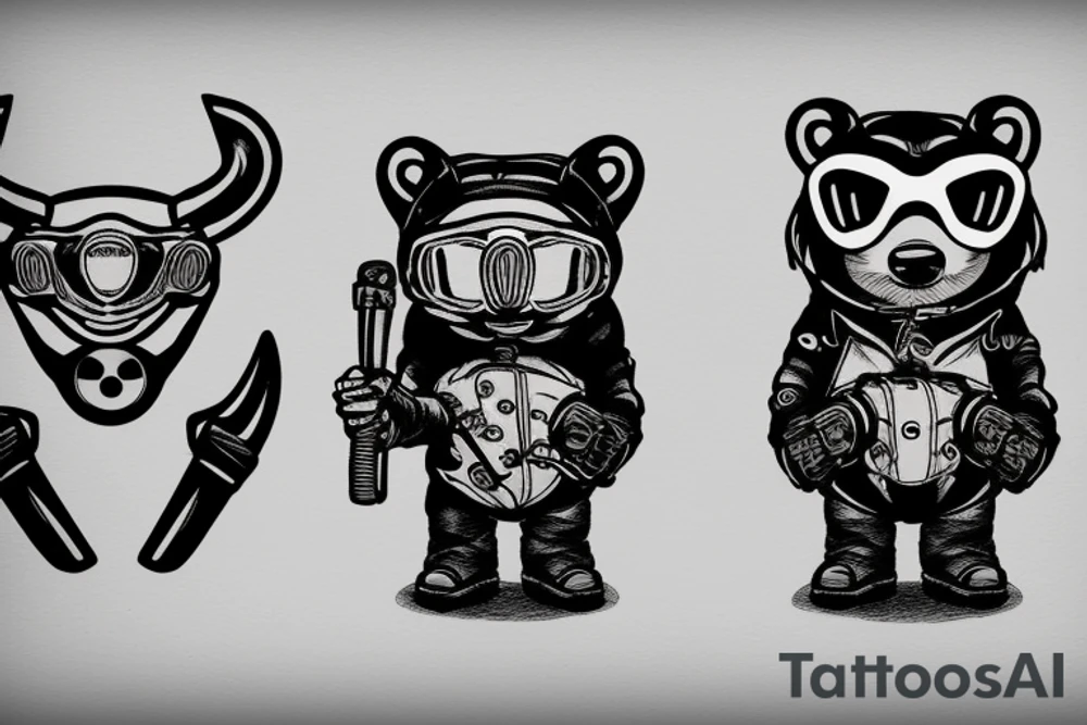 Cute Badger with motorcycle goggles riding a motorcyle tattoo idea