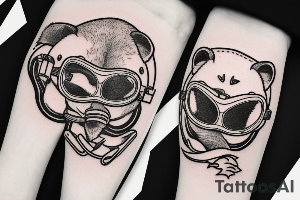 Cute Badger with motorcycle goggles riding a motorcyle tattoo idea