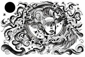 man levitating, 3/4 view, looking up the sky tattoo idea