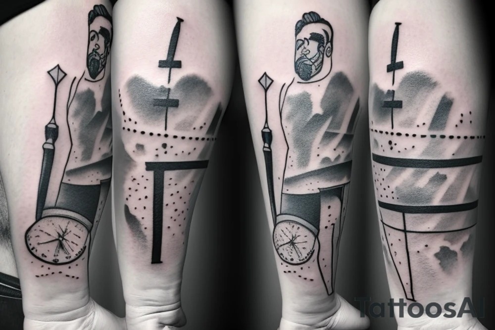 man levitating, 3/4 view, looking up the sky tattoo idea