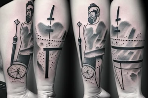 man levitating, 3/4 view, looking up the sky tattoo idea