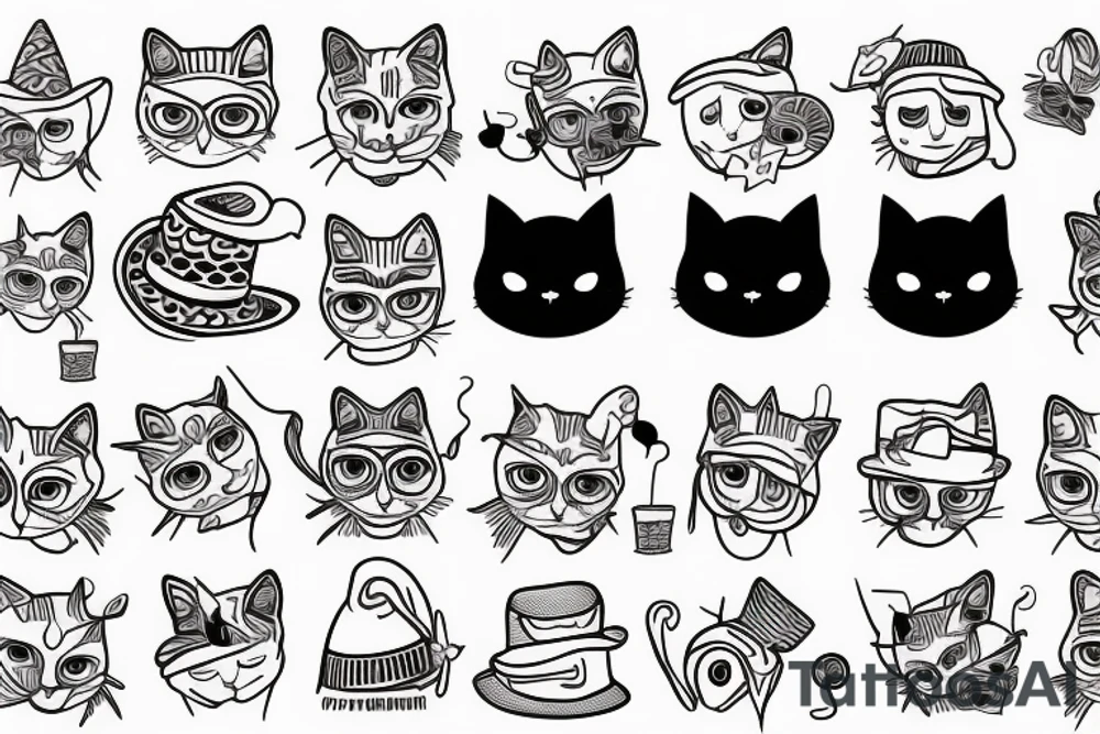 black cat with a funny hat and sweater tattoo idea