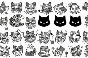 black cat with a funny hat and sweater tattoo idea