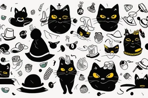 black cat with a funny hat and sweater tattoo idea