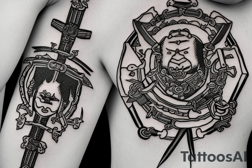 Samurai knife with chain attached to handle tattoo idea