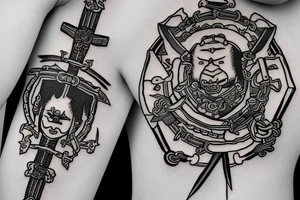 Samurai knife with chain attached to handle tattoo idea