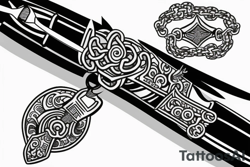 Samurai knife with chain attached to handle tattoo idea