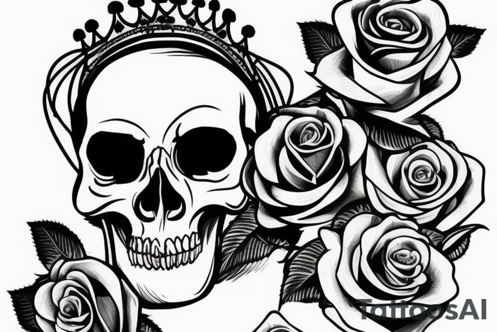 skull with roses and crown tattoo idea