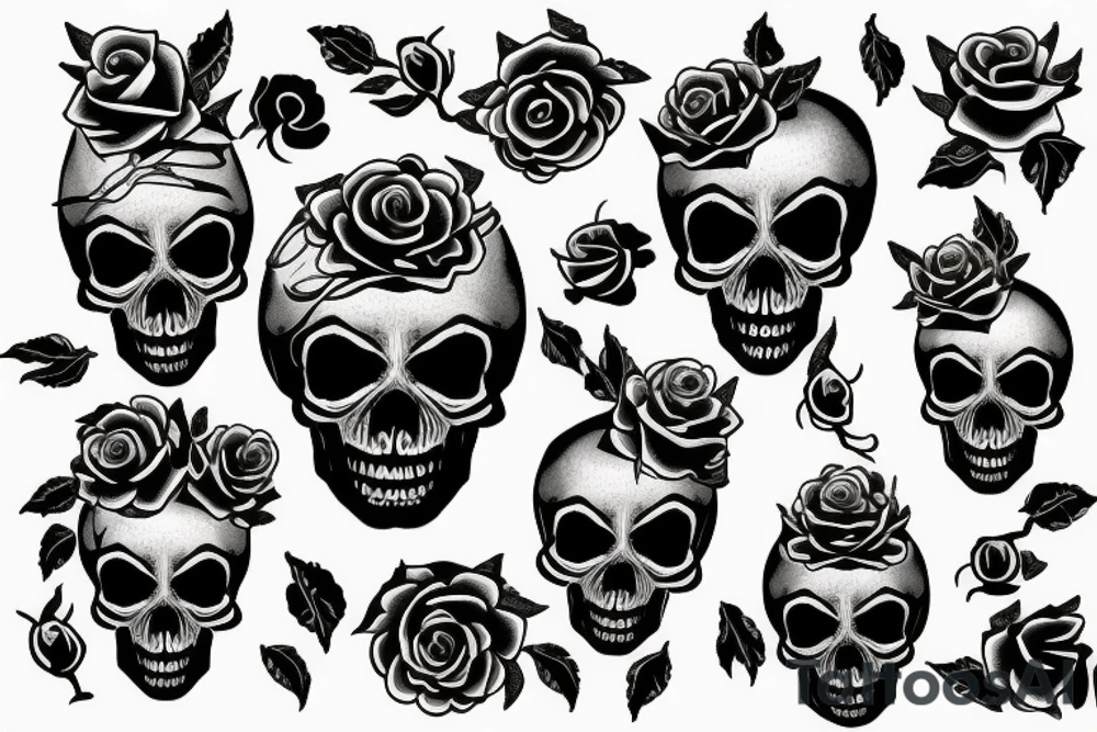 skull with roses and crown tattoo idea