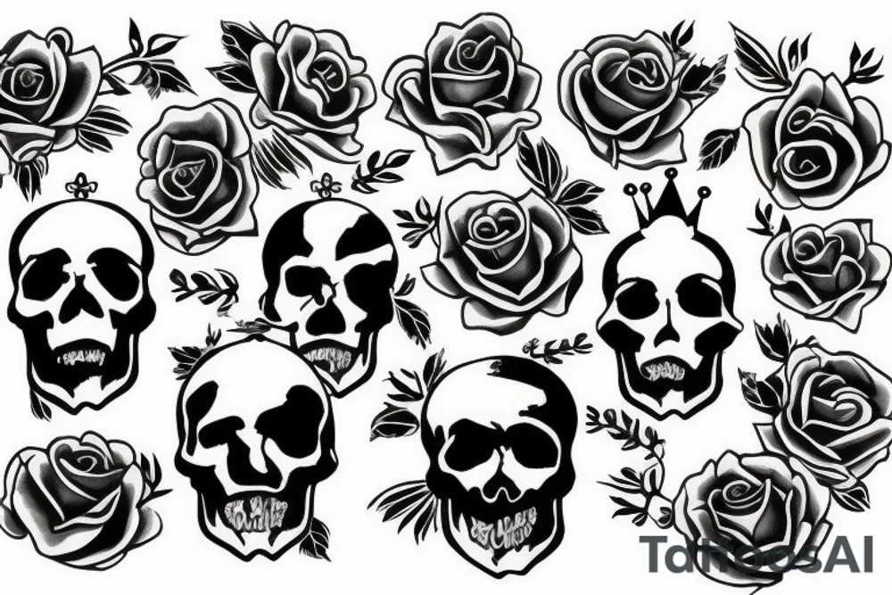 skull with roses and crown tattoo idea