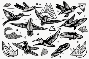 hummingbird in the mountains with a humpback whale in the ocean tattoo idea