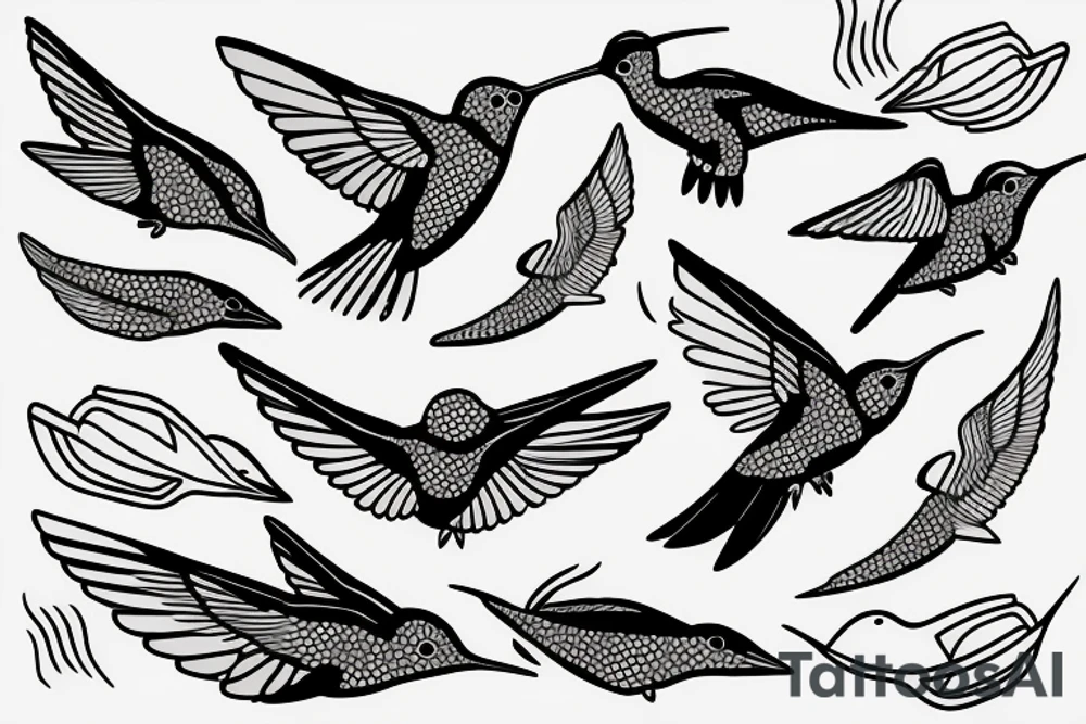 hummingbird in the mountains with a humpback whale in the ocean tattoo idea