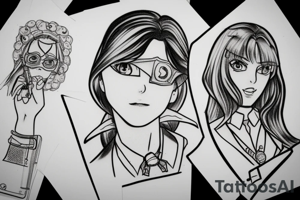 two female detectives from the Wii game Guilty Party trying to solve a mystery tattoo idea