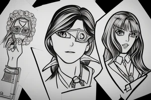 two female detectives from the Wii game Guilty Party trying to solve a mystery tattoo idea