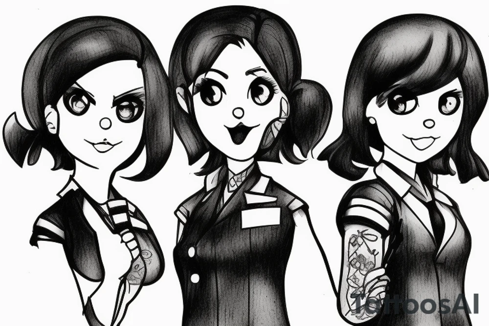 two female detectives from the Wii game Guilty Party trying to solve a mystery tattoo idea
