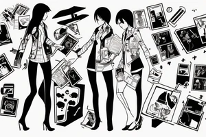 two female detectives from the Wii game Guilty Party trying to solve a mystery tattoo idea