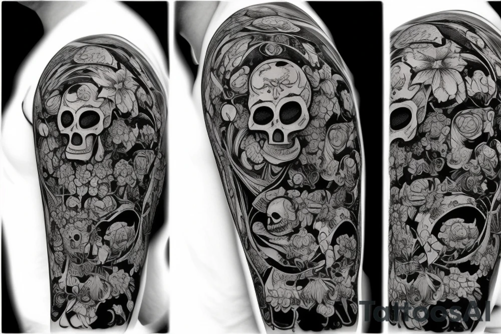 Hourglass with skull and red spider lilies that says momento mori tattoo idea