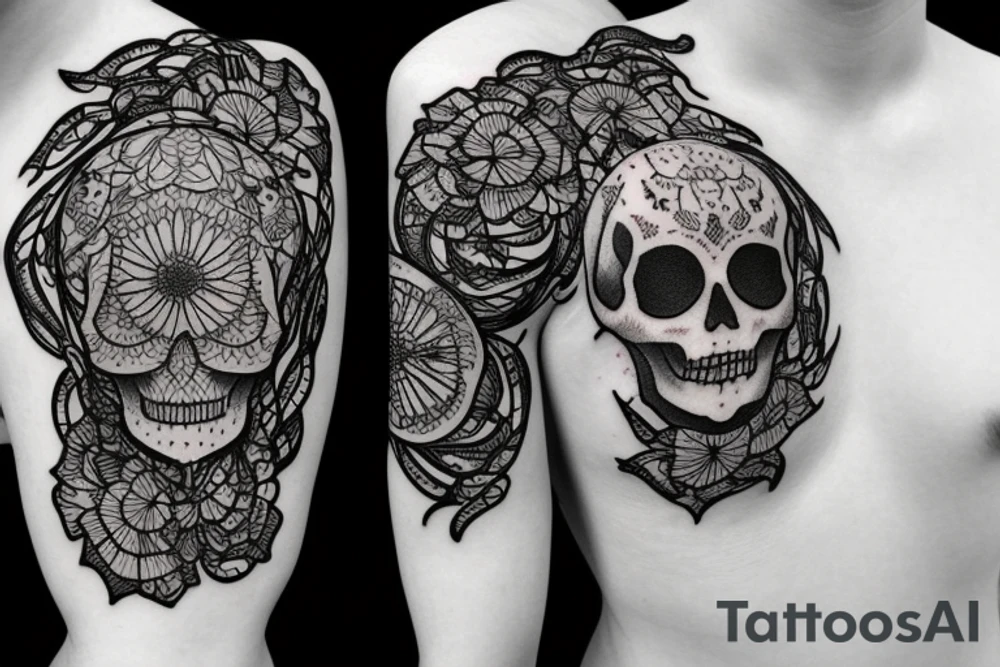 Hourglass with skull and red spider lilies tattoo idea