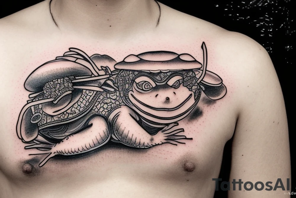 Samurai Frog sitting on mushroom tattoo idea