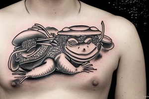 Samurai Frog sitting on mushroom tattoo idea