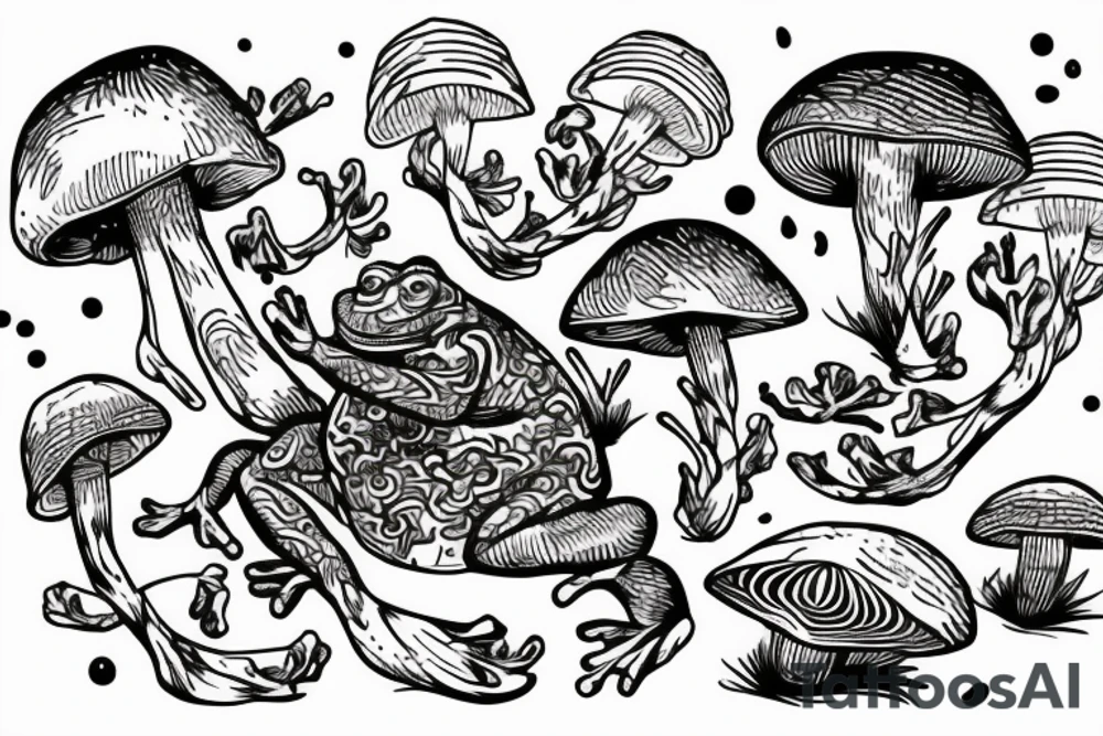 Samurai Frog sitting on mushroom tattoo idea