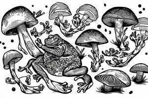 Samurai Frog sitting on mushroom tattoo idea