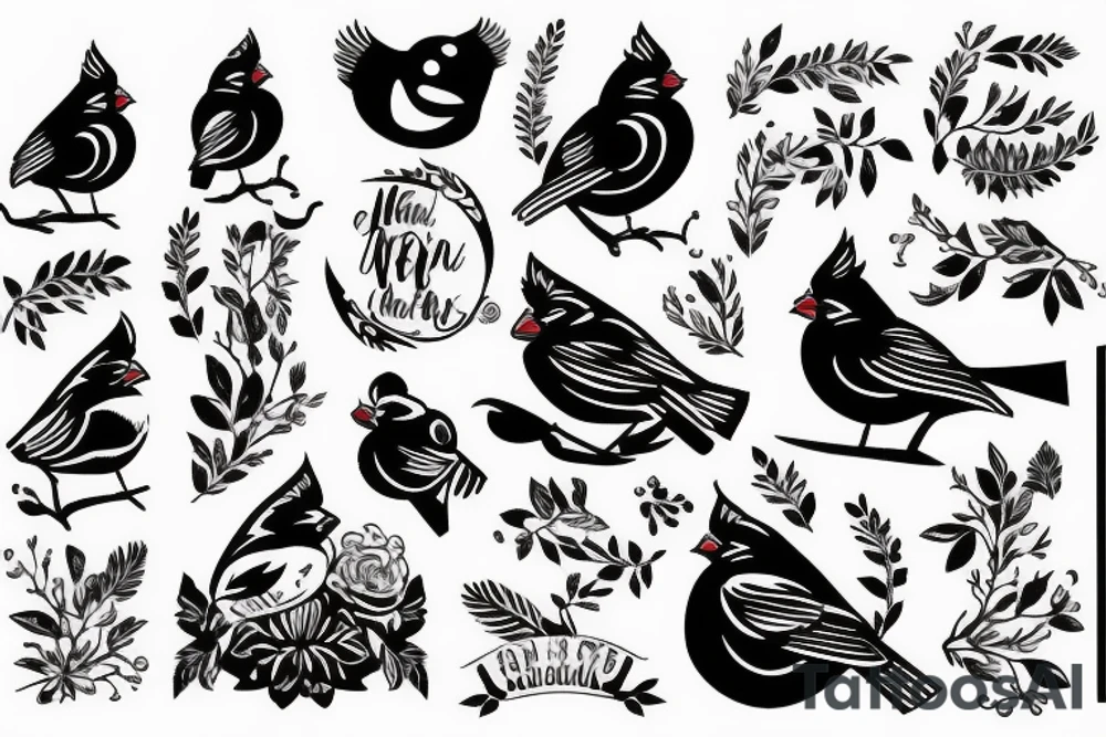 Cardinal with family lettering tattoo idea