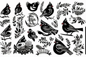 Cardinal with family lettering tattoo idea