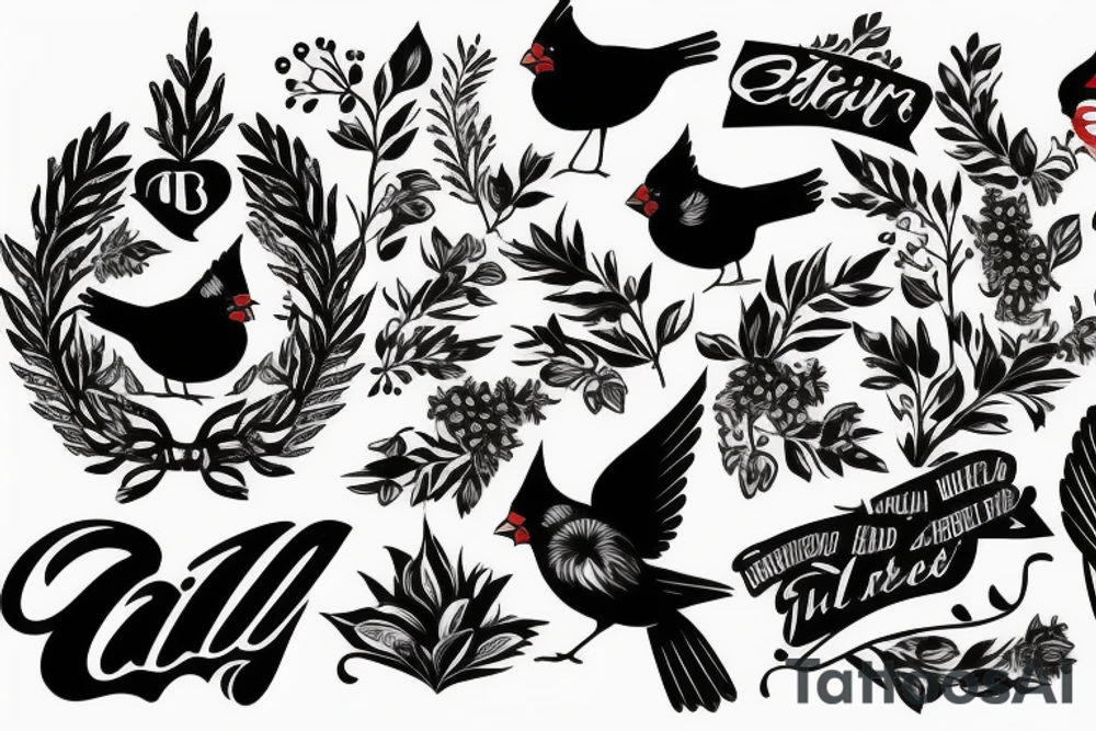 Cardinal with family lettering tattoo idea