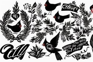 Cardinal with family lettering tattoo idea