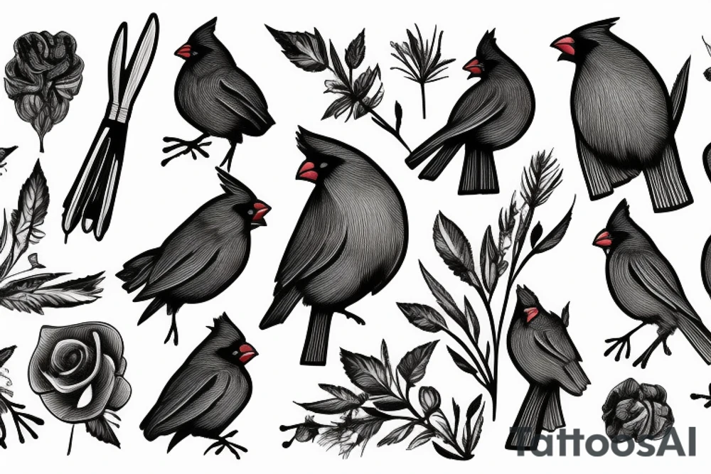 Cardinal standing on paintbrush tattoo idea