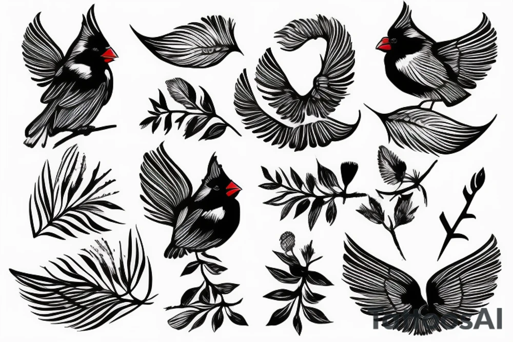 Cardinal standing on paintbrush tattoo idea