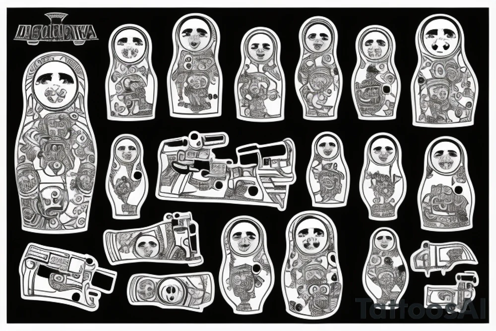 matryoshka with guns and number 13 tattoo idea