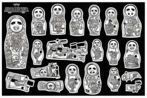 matryoshka with guns and number 13 tattoo idea