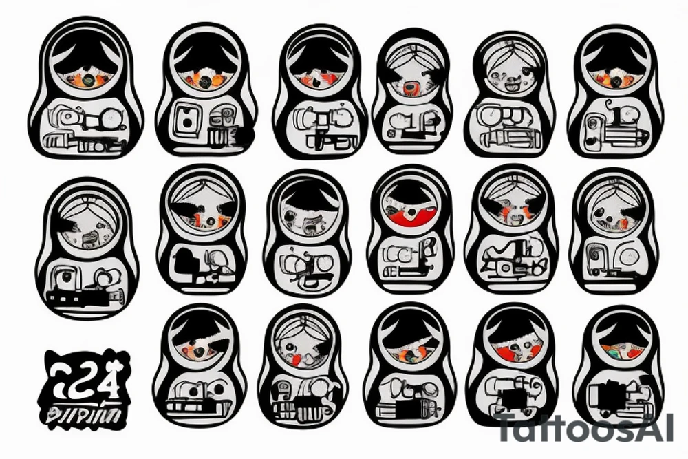 matryoshka with guns and number 13 tattoo idea