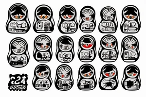 matryoshka with guns and number 13 tattoo idea