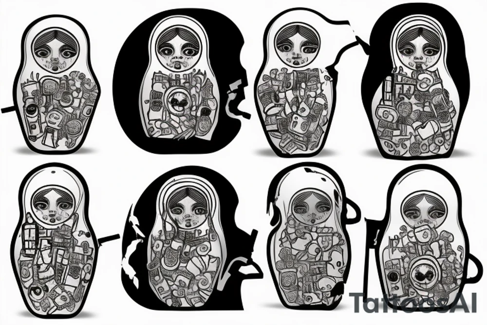 matryoshka with guns and number 13 tattoo idea
