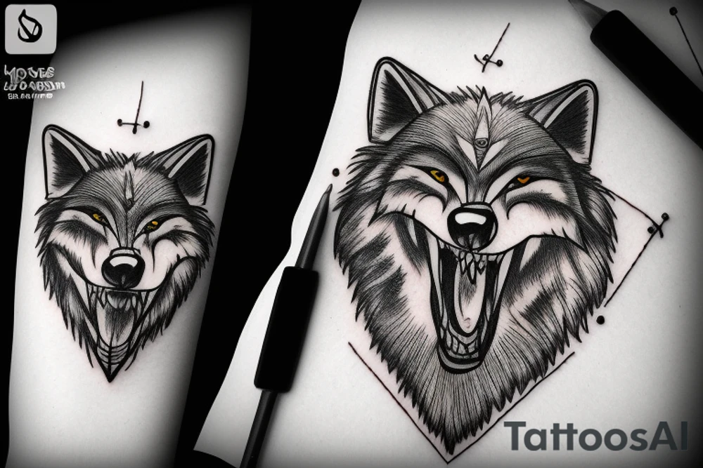 aggressive wolf showing teeth tattoo idea