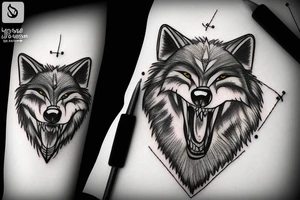 aggressive wolf showing teeth tattoo idea