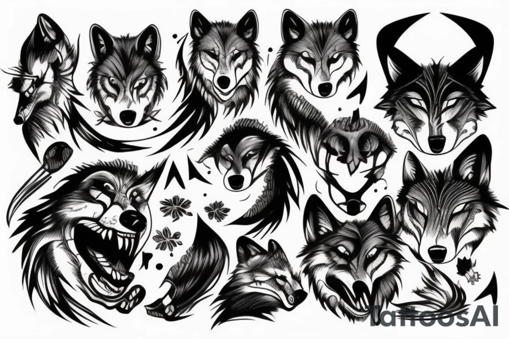 aggressive wolf showing teeth tattoo idea
