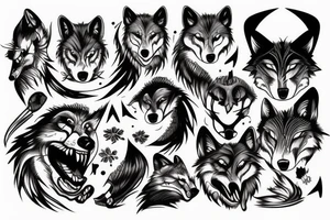 aggressive wolf showing teeth tattoo idea